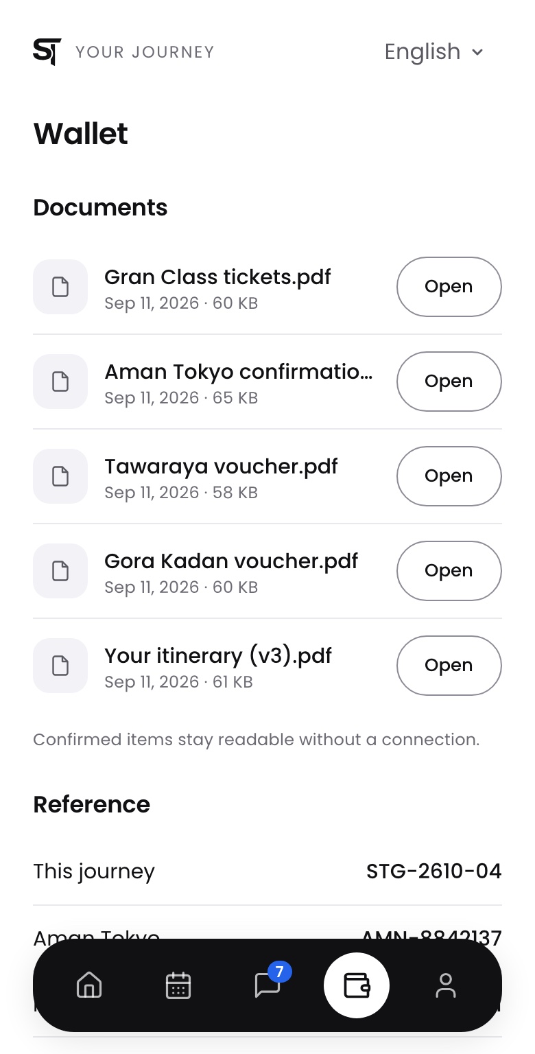 STAYGO Concierge: documents and wallet screen